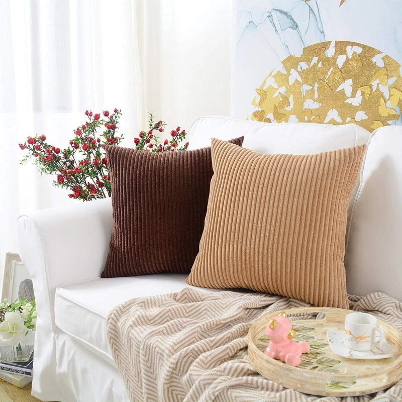 Axyaa Plush Flannel Khaki Pillow Covers for Couch and Home Decor
