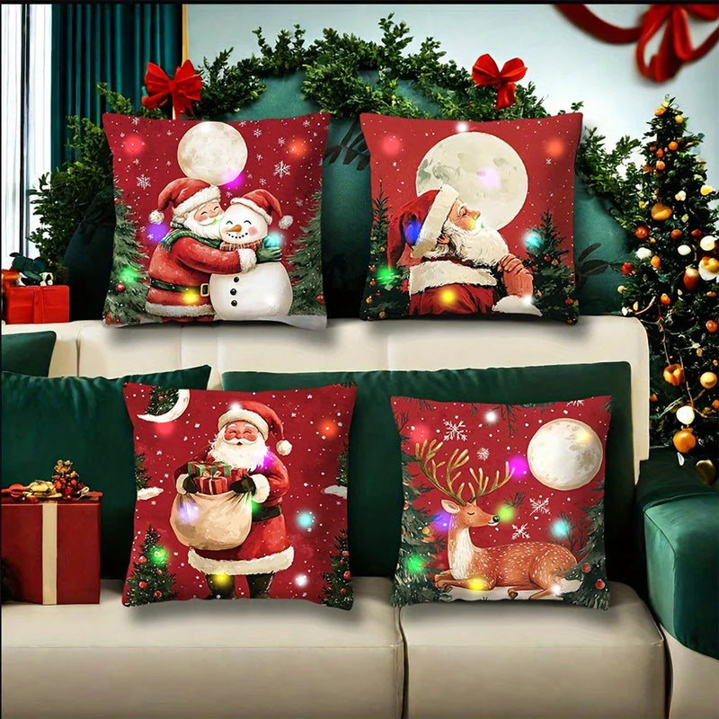 Axyaa LED Christmas Pillowcase with Santa Claus Snowman Reindeer Pattern