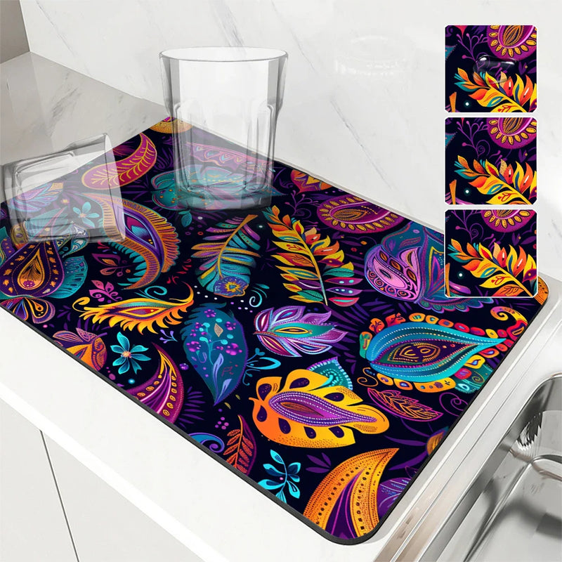 Axyaa Paisley Pattern Absorbent Mat: Antiskid & Quick Dry Kitchen & Bathroom Drain Pad