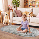 Axyaa Fluffy Plush Tie Dye Gray Oval Carpet - Bedroom & Living Room Home Decoration Rug