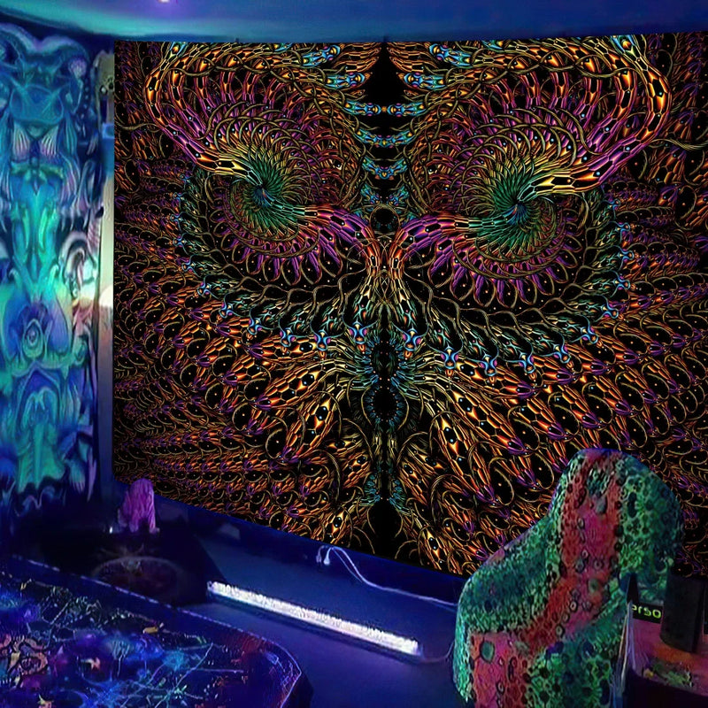 Axyaa UV Mushroom Fractal Tapestry - Psychedelic Wall Art for Bedroom, Dorm Room