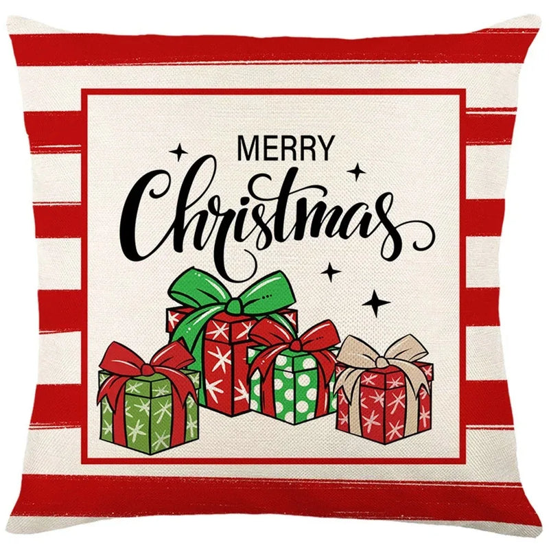 Axyaa Christmas Party Santa Dwarf Print Pillow Cover