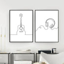 Axyaa Abstract Piano Headset Guitar Line Wall Art Canvas Minimalist Print for Living Room