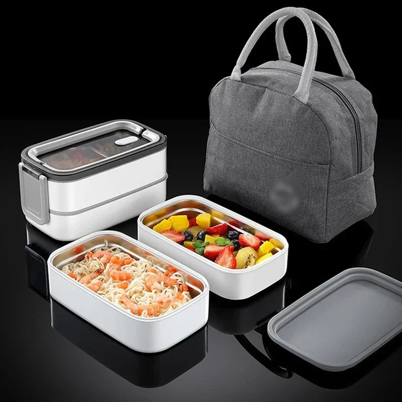 Axyaa Stainless Steel Insulated Bento Box 2 Layers with Thermal Bag