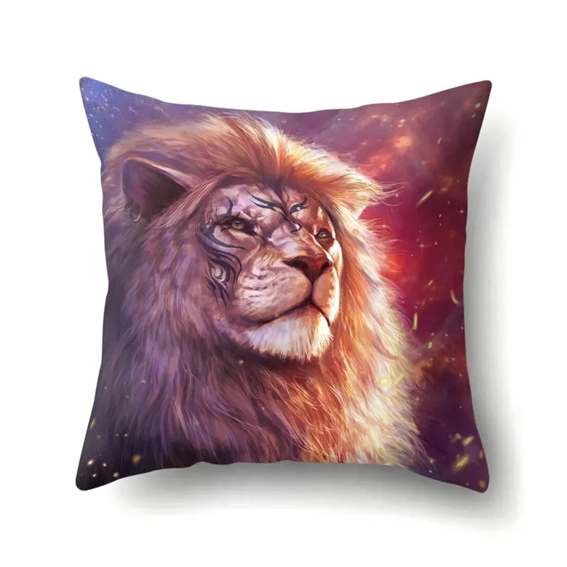 Lion Pattern Polyester Cushion Cover by Axyaa - Home decoration Pillow Cover
