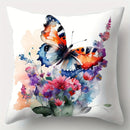 Colorful Butterflies & Floral Watercolor Design Cushion Cover for Sofa & Bedroom by Axyaa