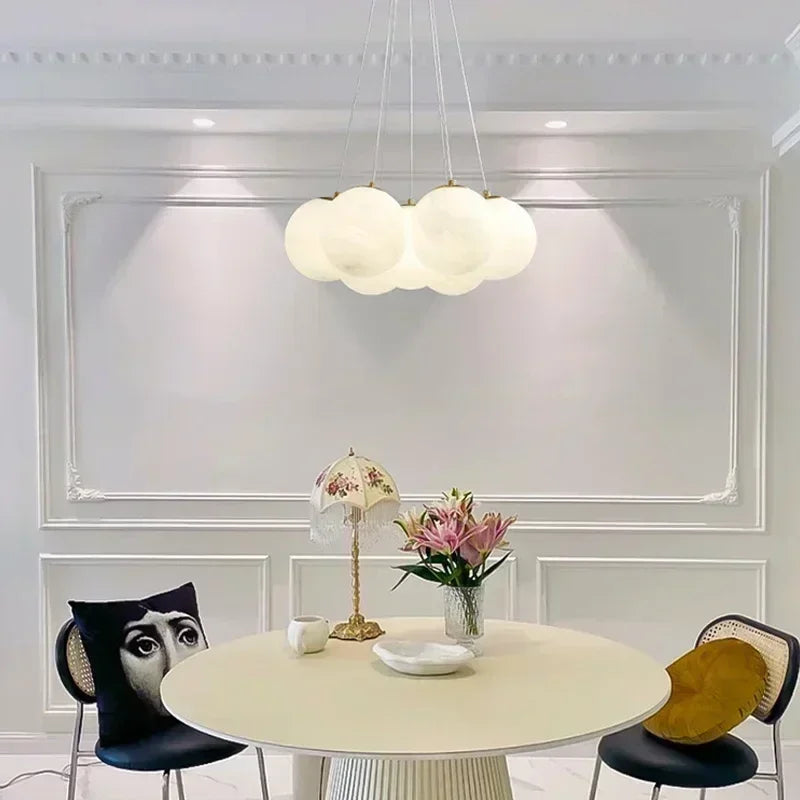 Axyaa White Moon Ball Ceiling Light for Living Room Bedroom Chandelier