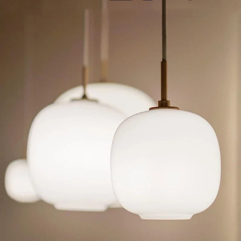 Axyaa White Glass Pendant Lights, Modern Kitchen Hanging Lamps, Minimalist Chandeliers