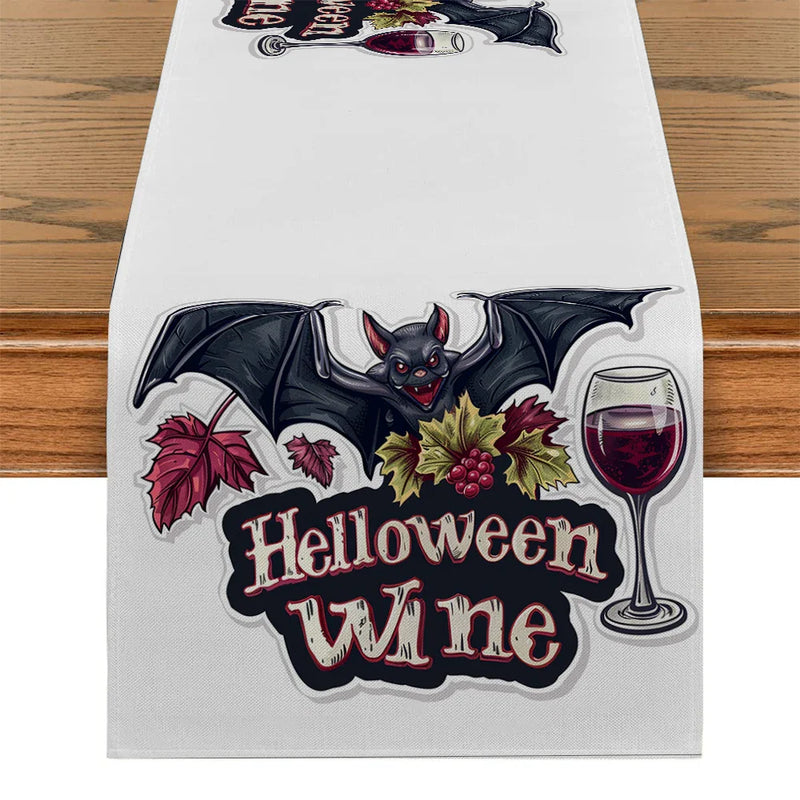 Axyaa Bat Halloween Red Wine Table Runner
