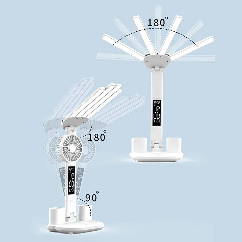 Axyaa Rechargeable Table Lamp with Fan, LED Clock Display, Study and Reading Light
