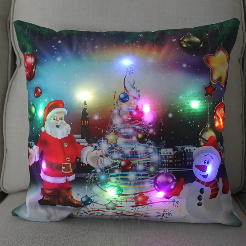 Axyaa LED Xmas Throw Pillows 18x18 inch - Cartoon Christmas Decoration