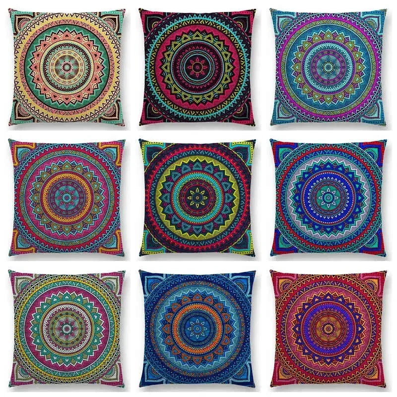 Axyaa Boho Rainbow Mandala Pillow Case Sun Moon Flowers Dream Fantasy Cover
