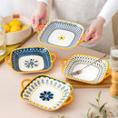 Axyaa Ceramic Square Salad Plate with Handles, Kitchen Utensil, Italian Pasta Plate
