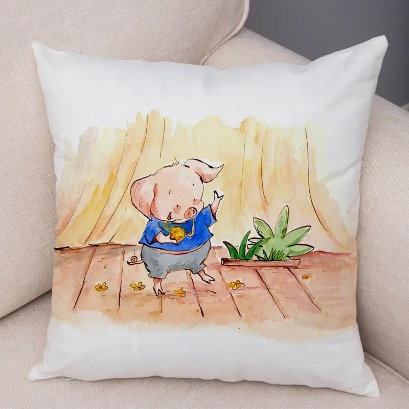 Axyaa Cartoon Pig Cushion Cover 45x45cm Super Soft Short Plush Pillowcase