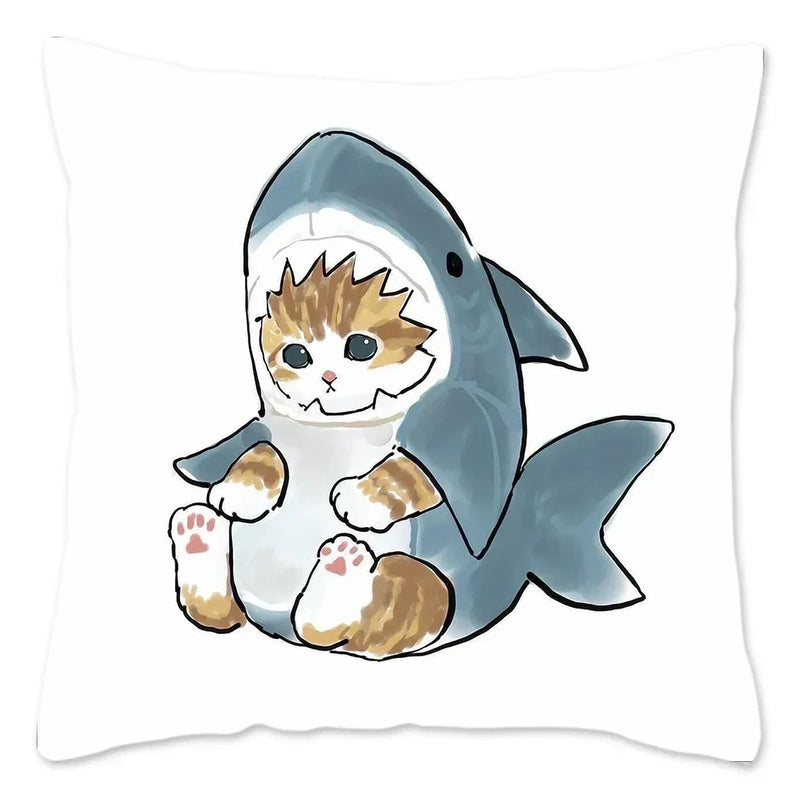 Axyaa Cat Shark Pillow Case: Kawaii Sofa Cushion Cover 45x45cm