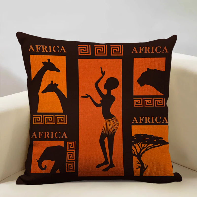 Axyaa African Dancer Linen Cushion Cover in Exotic Style Art Impression