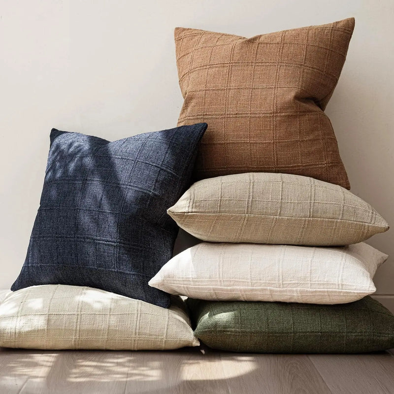 Axyaa Checked Cushion Cover White Grey Blue Green Ivory Autumn Decor Home Sofa