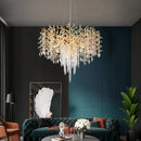 Axyaa Gold Crystal Chandelier - Modern Luxury Hanging Ceiling Lamp for Living Room and Dining Room