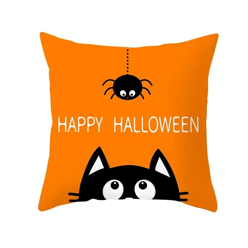 Axyaa Black Cat Pumpkin Cushion Cover 45x45 cm - Home Decor Funny Printed Pillow Case