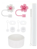 Axyaa Stanley Cup Silicone Accessories Set with Spill-Proof Stopper, Reusable Straw, and Cleaning Brush