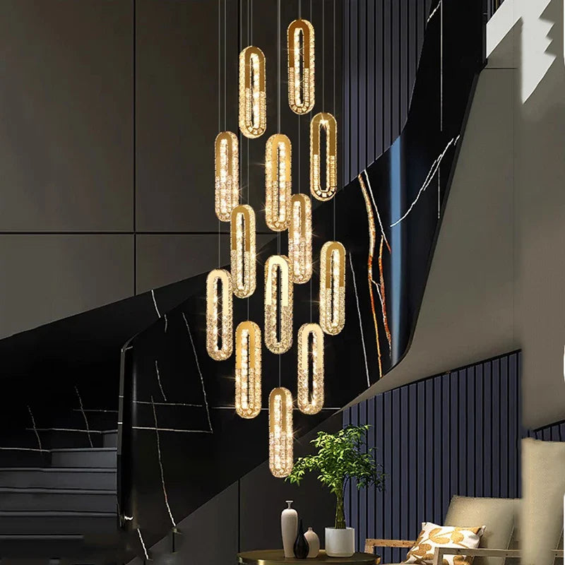 Axyaa Crystal Chandelier: Modern Stair Pendant Lamp for Living Room & Interior Lighting