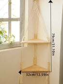 Axyaa Macrame Hanging Shelf | Boho Wood Floating Corner Wall Shelf