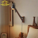 Axyaa Wood Swing Arm Wall Lamp LED E27 Adjustable Industrial Design