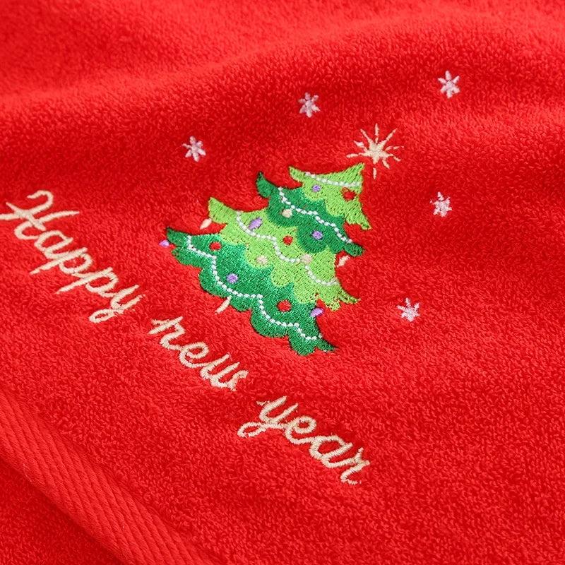 Axyaa Santa Embroidery Christmas Towel Set - Soft Coral Fleece Microfiber Towels