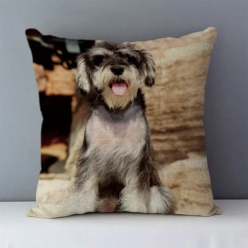 Axyaa Schnauzer Decorative Cushion Cover 45x45cm Cozy Couch Pillow Square Bed Linen Fabric