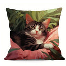 Axyaa Floral Cats Garden Pillow Cover for Sofa Bedroom Car with Cute Leafy Design