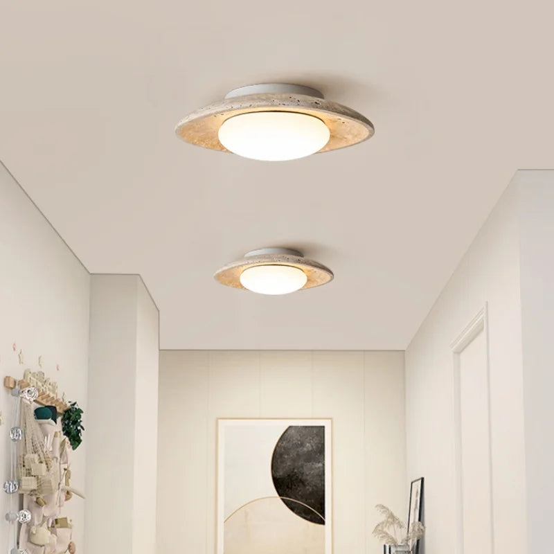 Axyaa Nordic LED Stone Ceiling Lamp - Yellow Travertine Finish