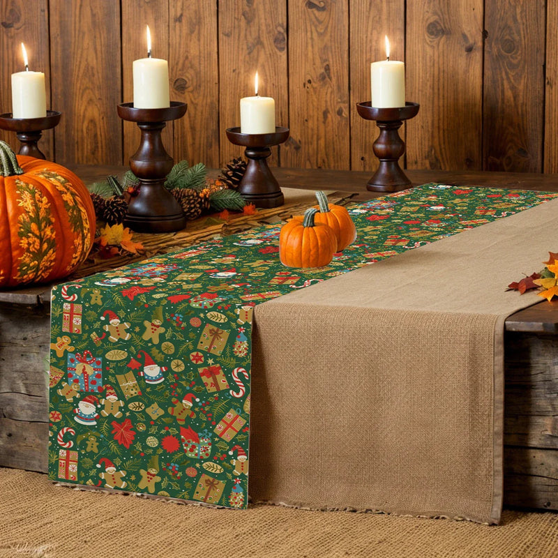 Axyaa Christmas Cartoon Table Runner for Festive Kitchen Decor