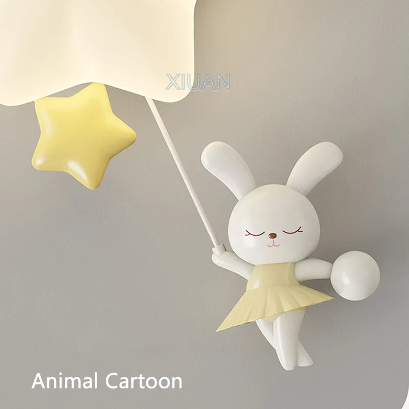 Axyaa Animal Bear Rabbit White Star Wall Lamp for Children's Bedroom