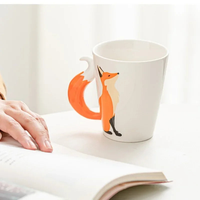 Ceramic Fox Mug with Fox Tail Handle - Axyaa Brand
