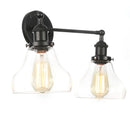 Axyaa Glass Black LED Wall Sconce 2 Heads Vintage Bedroom Bathroom Light
