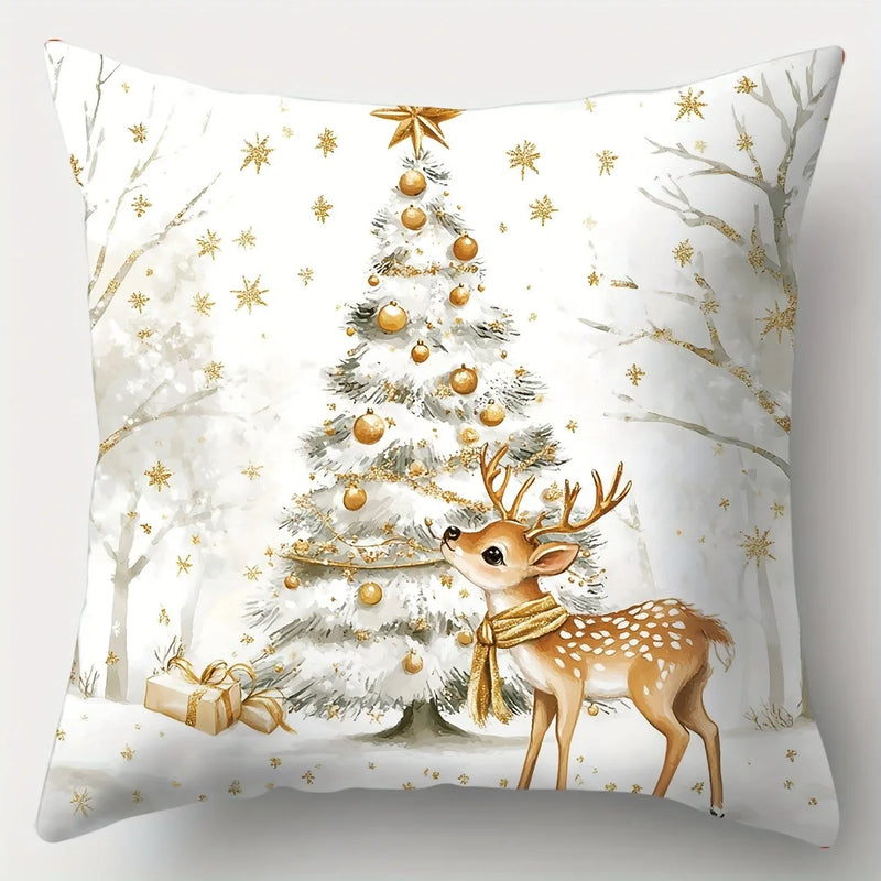 Axyaa Christmas Santa Fawn Pillowcase - Festive Home Decoration