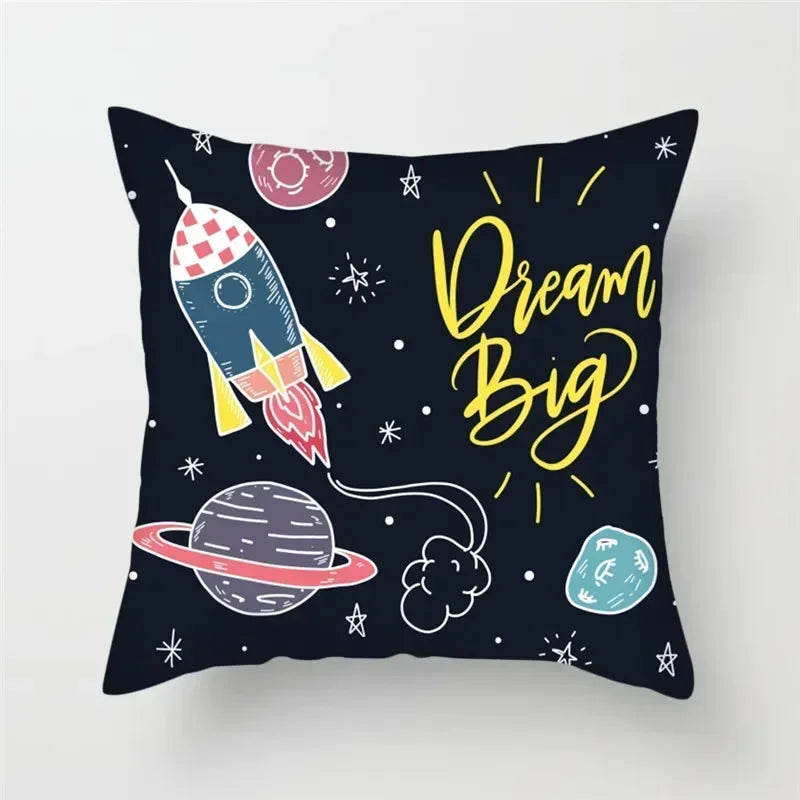 Cartoon Spacecraft Astronaut Rocket Pillowcase for Home Decor - Axyaa