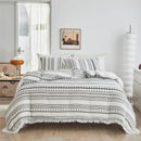 Axyaa Striped Furball Duvet Set with Tassels - King/Queen Size Bedding