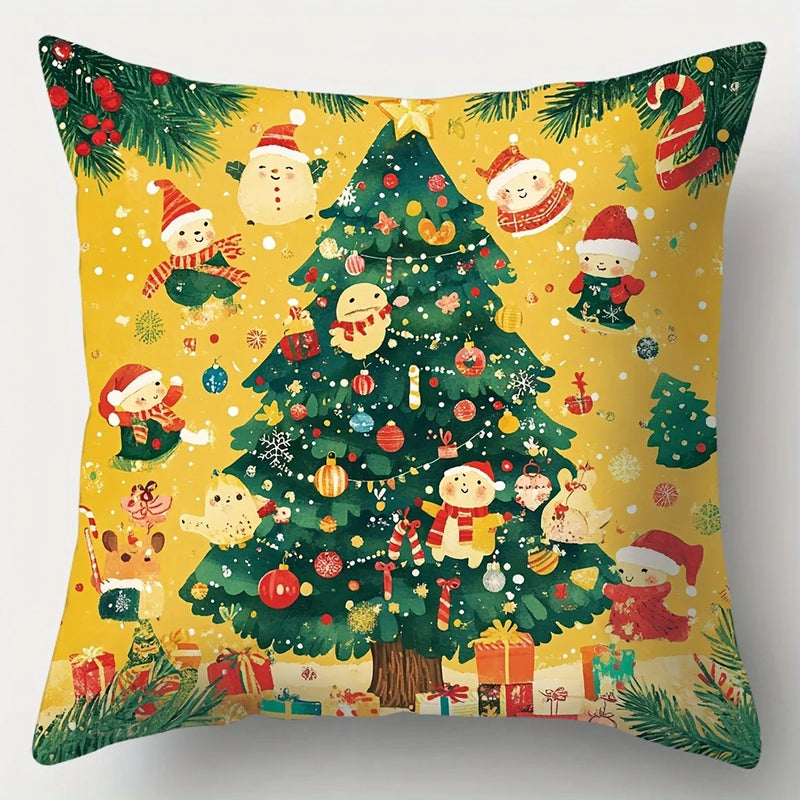 Axyaa Christmas Pillowcase Set: Snowman, Fawn, Garland, Christmas Tree Print