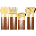 Axyaa 24Pcs Stainless Steel Cutlery Set with Imitation Wood Handle