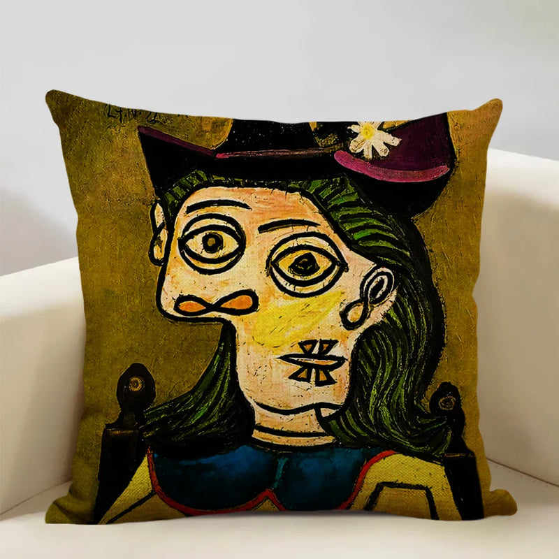 Pablo Picasso Abstract Art Cushion Cover 45x45cm Beige Linen Axyaa Brand