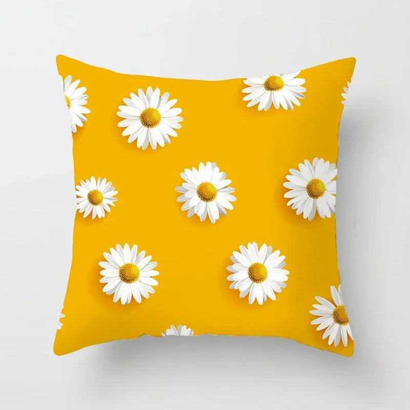 Nordic Daisy Print Pillow Cover by Axyaa - Modern Floral Cushion for Living Room