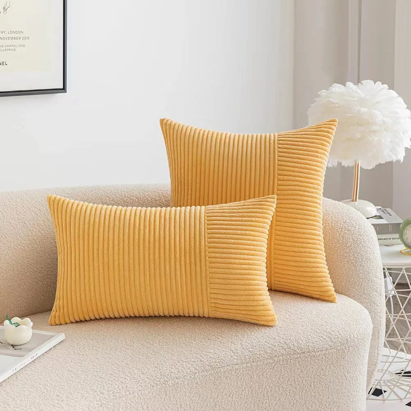 Red Striped Pattern Modern Corduroy Throw Pillow Cover by Axyaa