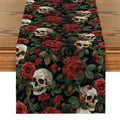 Axyaa Skull Rose Table Runner: Washable, Indoor Outdoor Dining Decoration