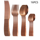 Axyaa Rose Gold Stainless Steel Tableware Set - 24pcs, Steak Knife, Dinner Fork, Soup Spoon, Tea Spoon