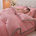 Axyaa Fleece Winter Bedding Set - Thick Coral Fleece, Solid Color, Four-Piece