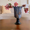 Axyaa Blue and Gold Gradient French Glass Vase - Large Wabi-Sabi Art Piece