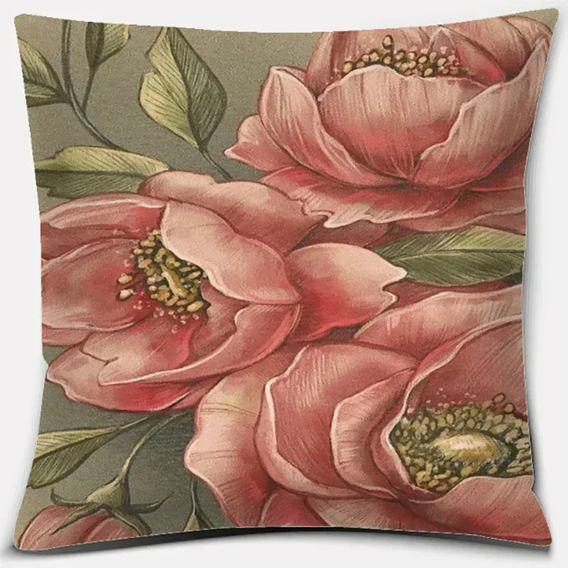 Pink Flower Pattern Cushion Cover by Axyaa - 45x45cm Decorative Pillowcase