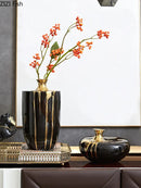 Axyaa Black Gold Ceramic Vase Modern Floral Decor Crafts Glaze Porcelain Flowers Pot