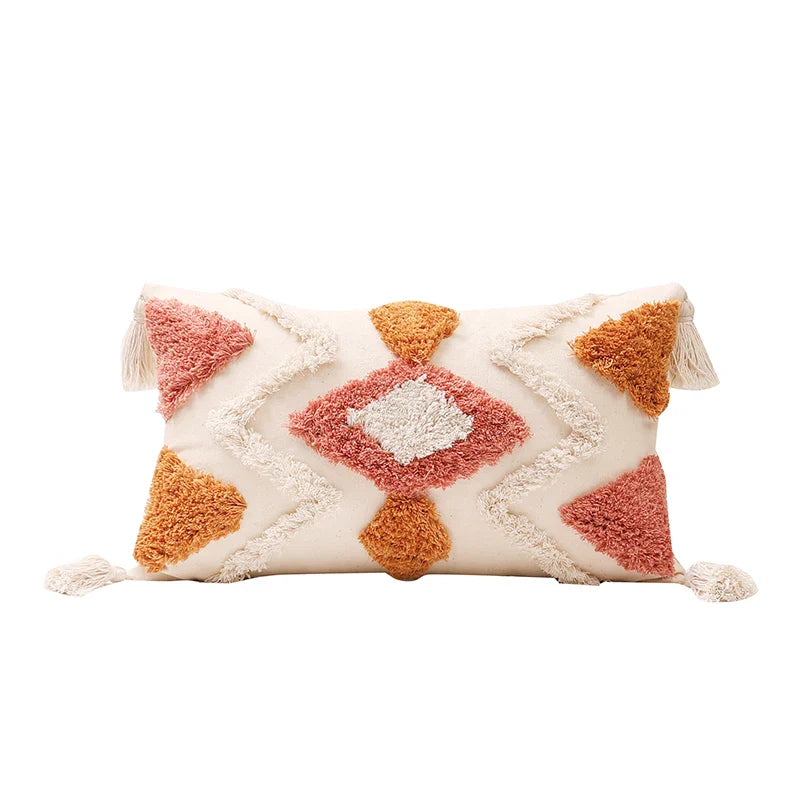 Axyaa Tufted Tassel Boho Cushion Cover in Warm Colors